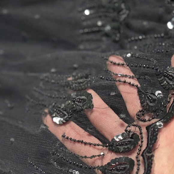 Odille Black Hi-Low Beaded Lace 2-tiered Skirt Size 4 Fitted Waist Fancy Evening - Picture 9 of 16